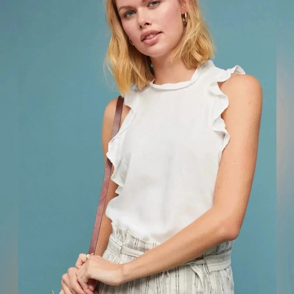 Anthropologie Tops - NWT new Anthropologie cloth & stone white ruffled tank sleeveless top MP medium